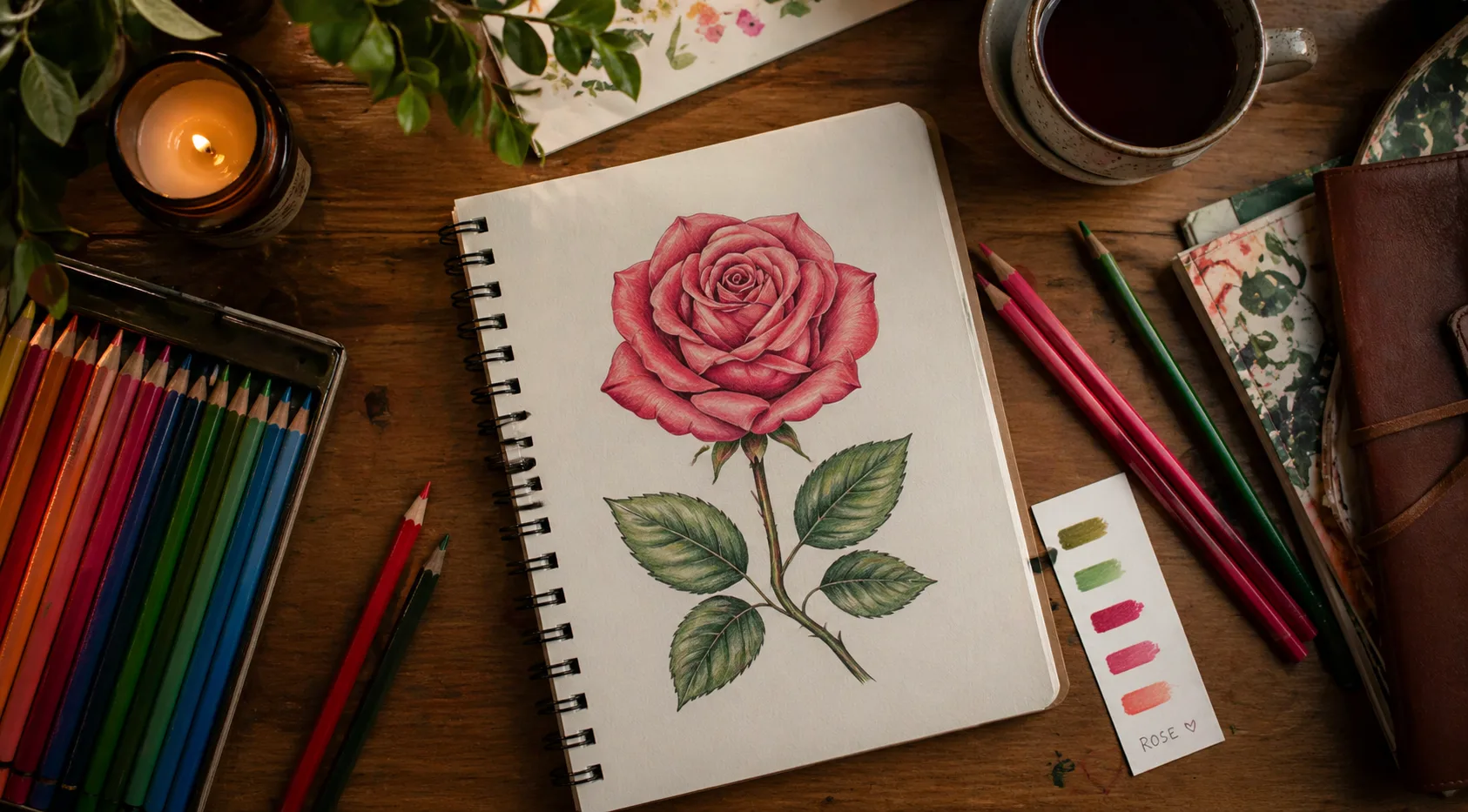 A rose drawn from an ARTrace template, on real paper