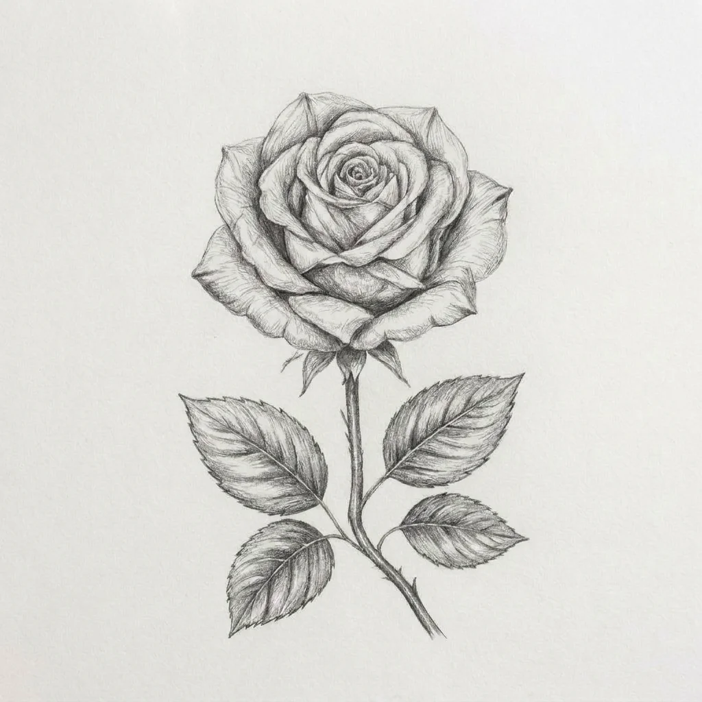 Hand-traced rose sketch on paper
